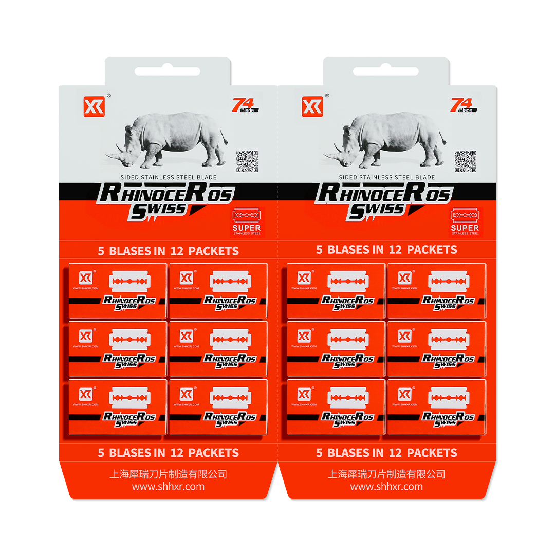 XR™ RhinoceRos Swiss Double Edge Razor Blades Hanging Card Packaging
