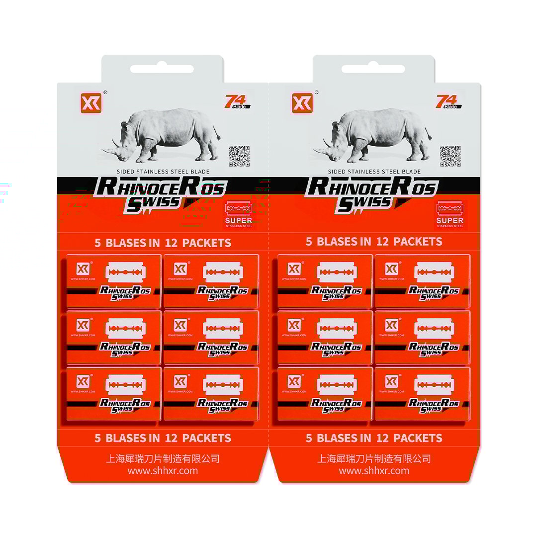XR™ RhinoceRos Swiss Double Edge Razor Blades Hanging Card Packaging
